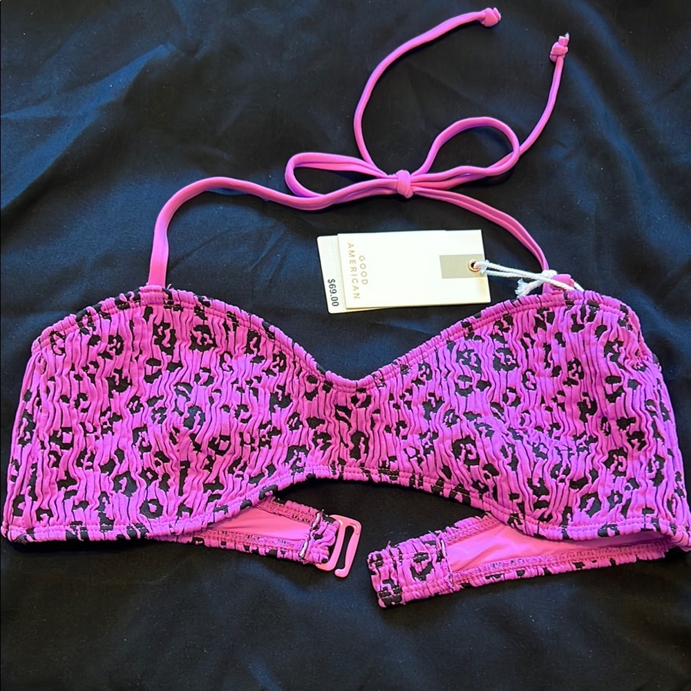 Good American Pink and Black Bikini with Intricate Design